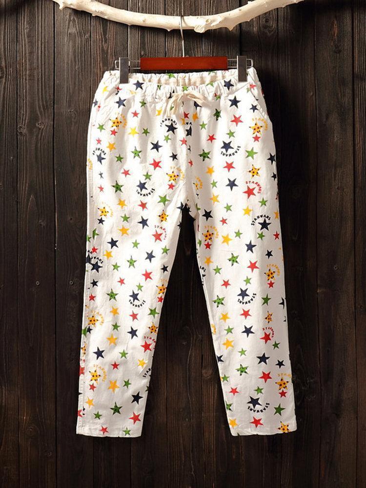 Casual Star Print Elastic Waist Pants For Women