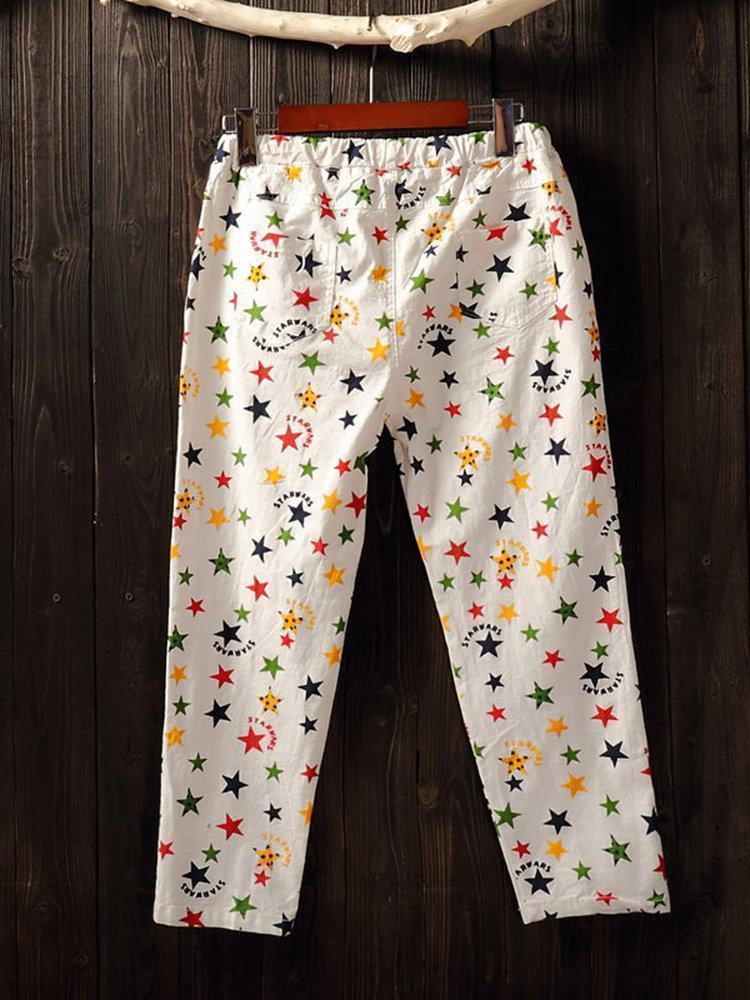 Casual Star Print Elastic Waist Pants For Women