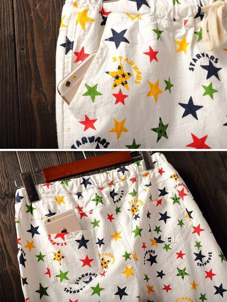 Casual Star Print Elastic Waist Pants For Women