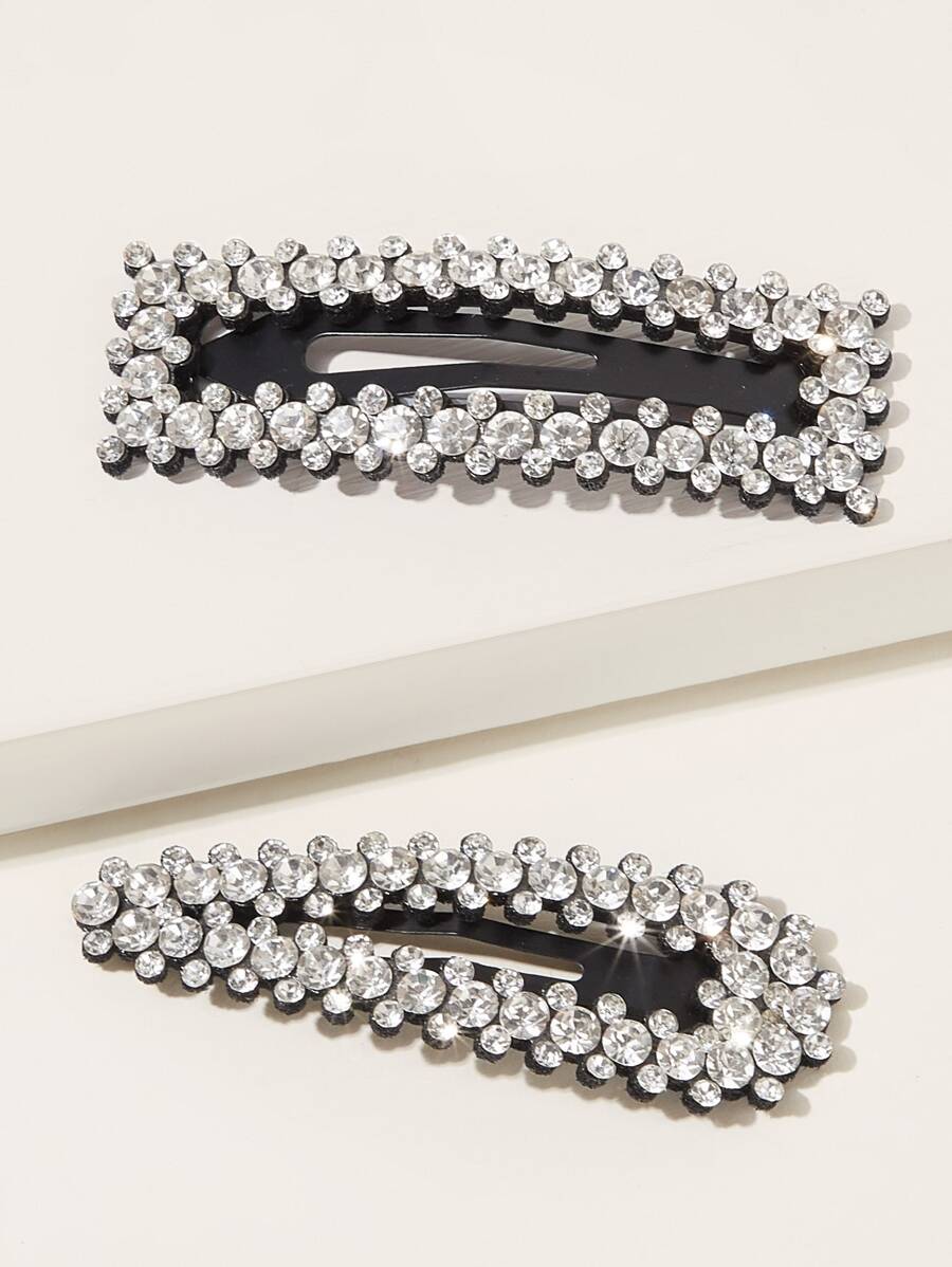 Rhinestone Engraved Hair Snap Clip 2pcs