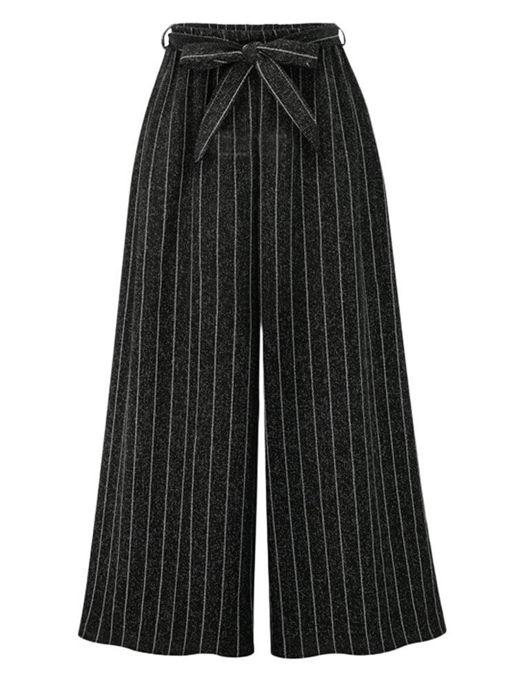 Casual Loose Striped Elastic Waist Women Wide Leg Pants