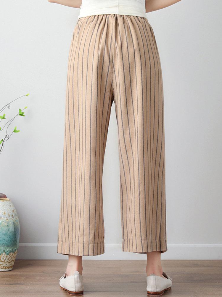 Stripe Wide Leg Drawstring Waist Casual Pants