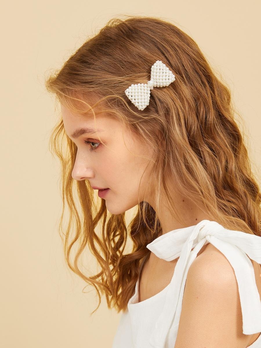 Faux Pearl Decor Bow Shaped Hair Clip