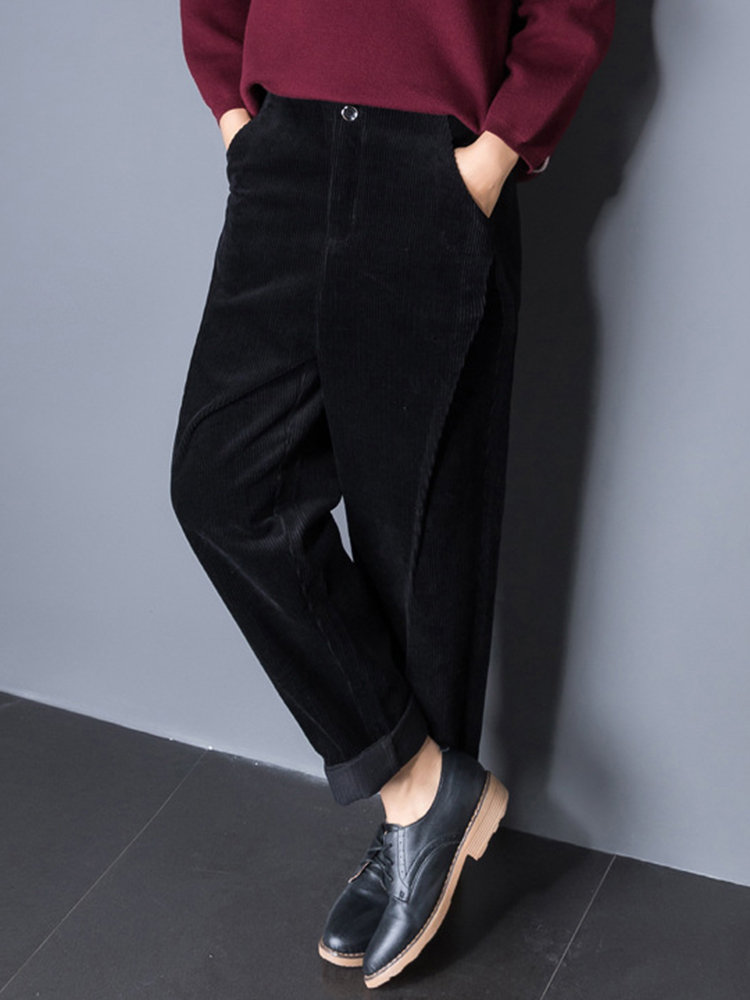 Casual Pure Color Pockets High Waist Pants For Women