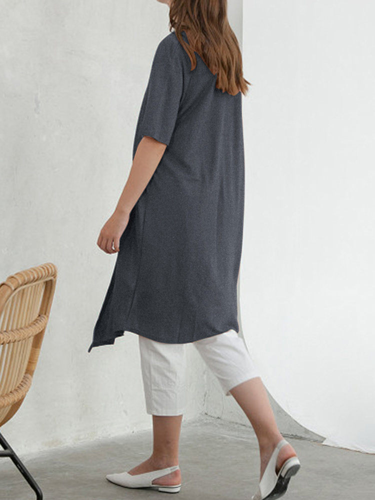 Casual Short Sleeve High Low Long T-Shirt