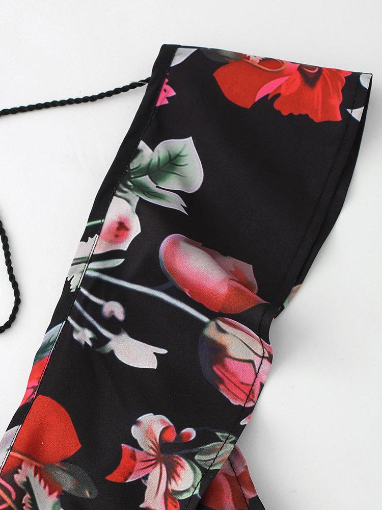 Sexy Backless V-neck Floral Printed Short Jumpsuits