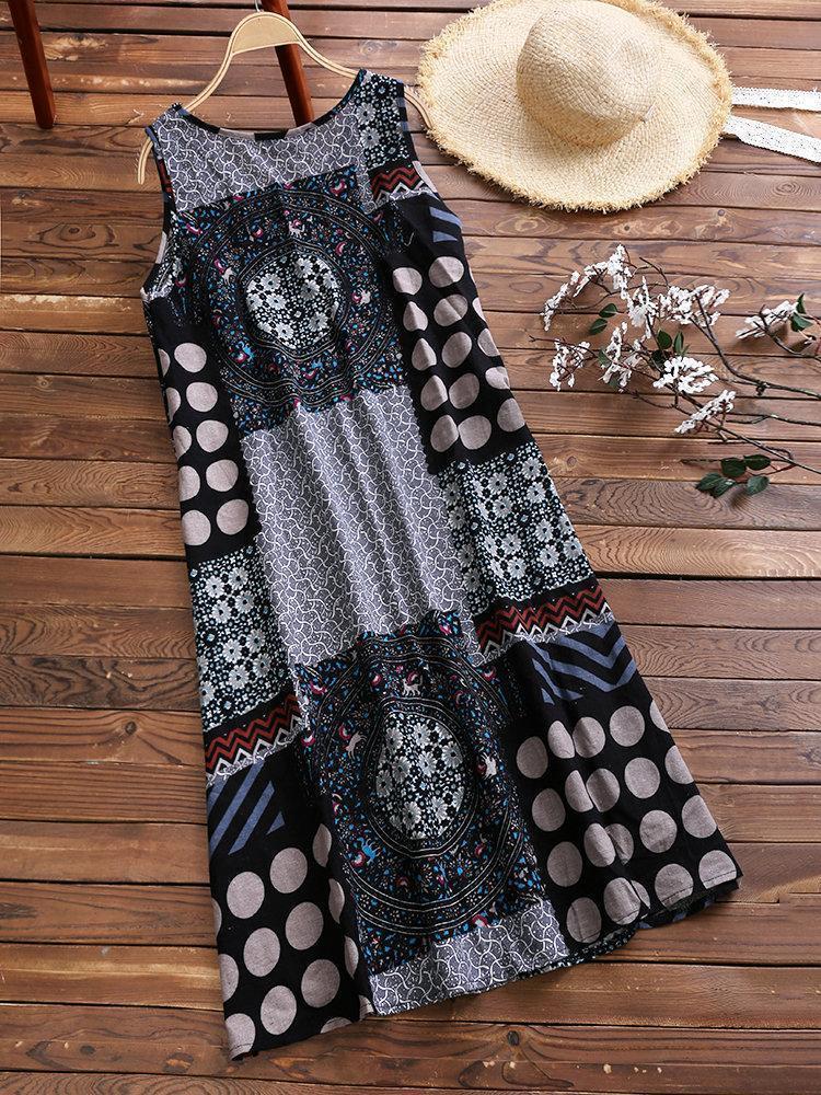 Ethnic Printed Sleeveless Vintage Women Dresses