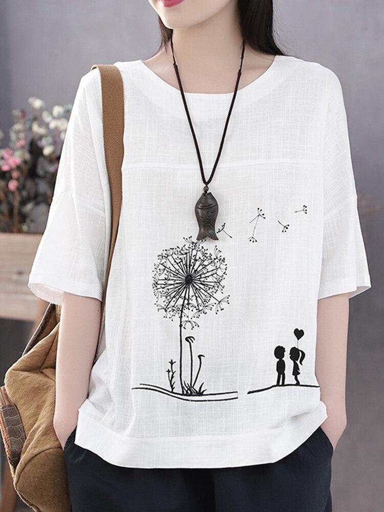 Summer Print Flower Casual Short Sleeve Cotton T-Shirt