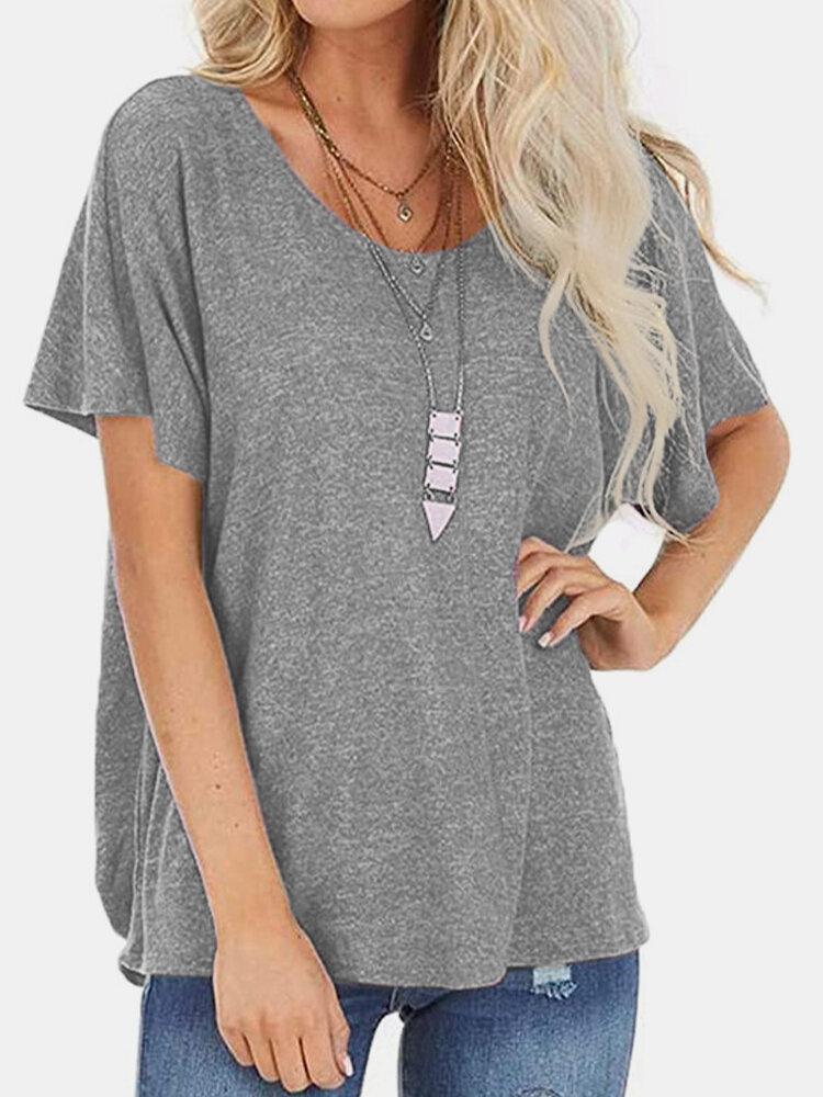 Solid Color O-Neck Short Sleeve Backless T-shirt