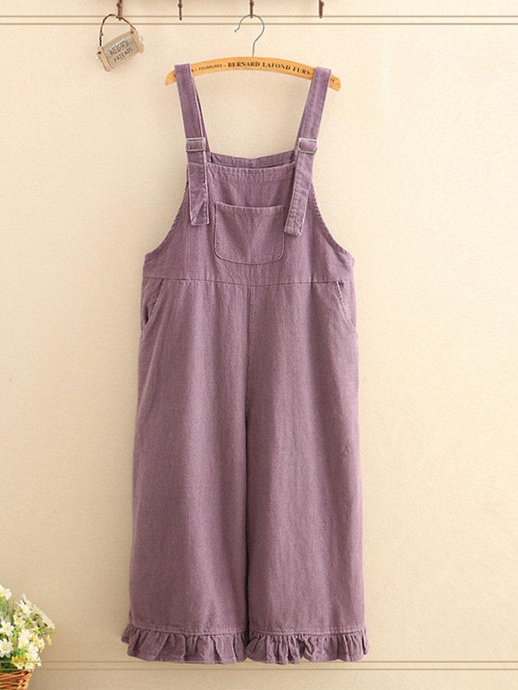 Straps Solid Color Stringy Selvedge Hem Jumpsuits