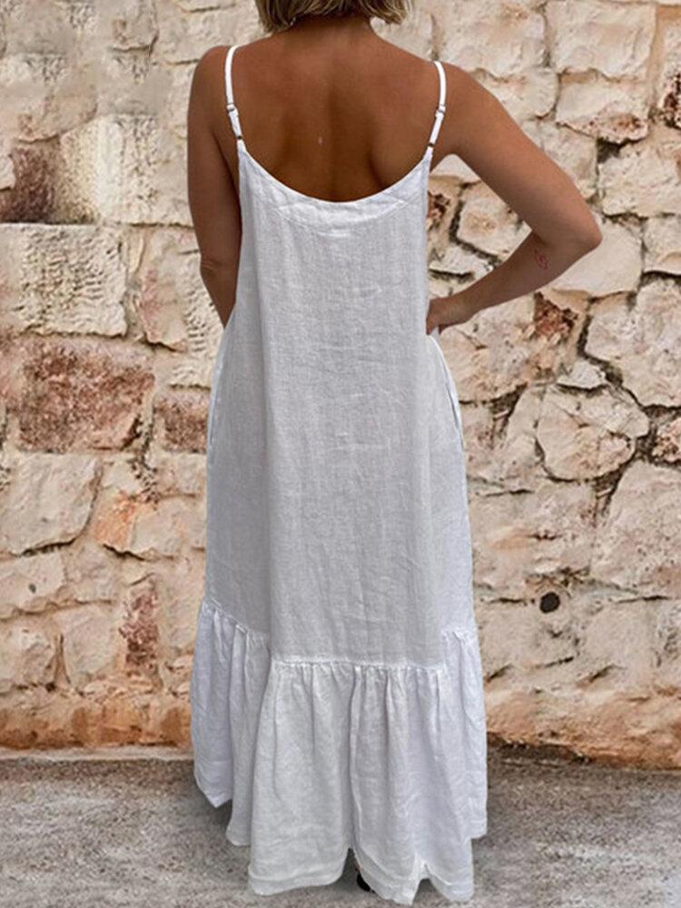 Leisure Camisole Maxi Dress With Side Pockets Adjustable Sling